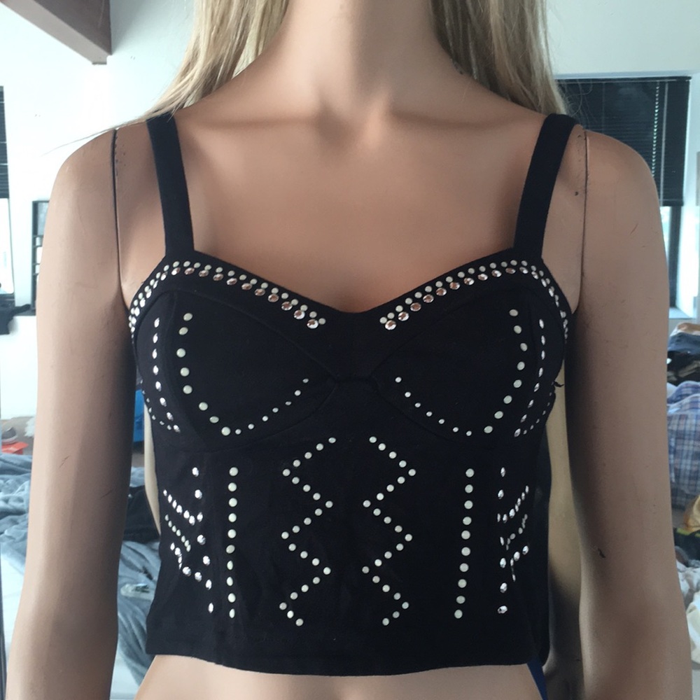 Cute  “Divided “ Black Sliver Studded Tank